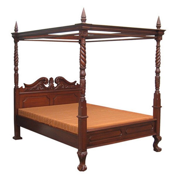 Jepara Mahogany Timber 4 Poster King Bed – Mahogany