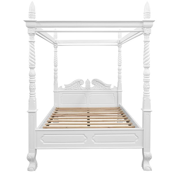 Jepara Mahogany Timber 4 Poster Queen Bed - White