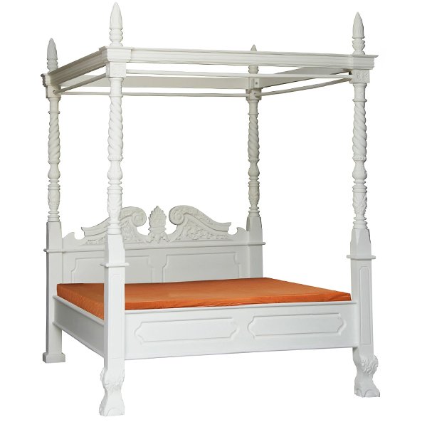 Jepara Mahogany Timber 4 Poster Queen Bed - White