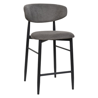65cm Heizer Chenille Bar Stool - Dark Grey & Black