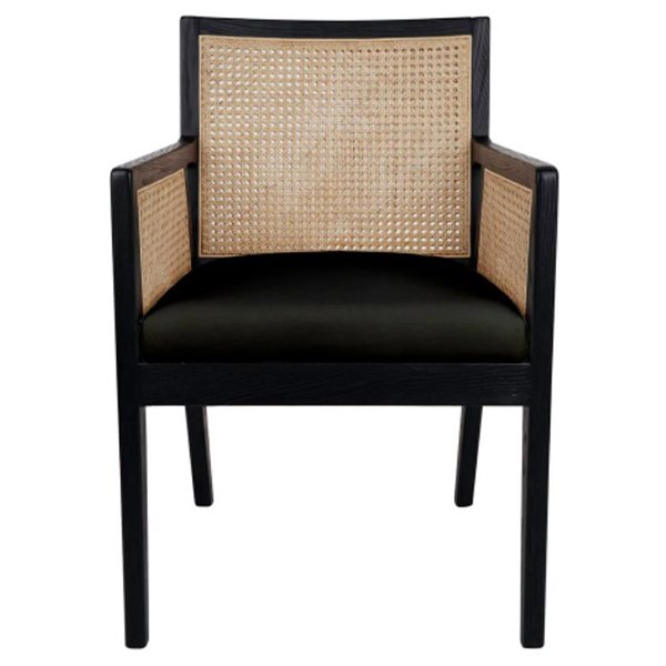Kane Black Rattan Carver Chair - Black Linen