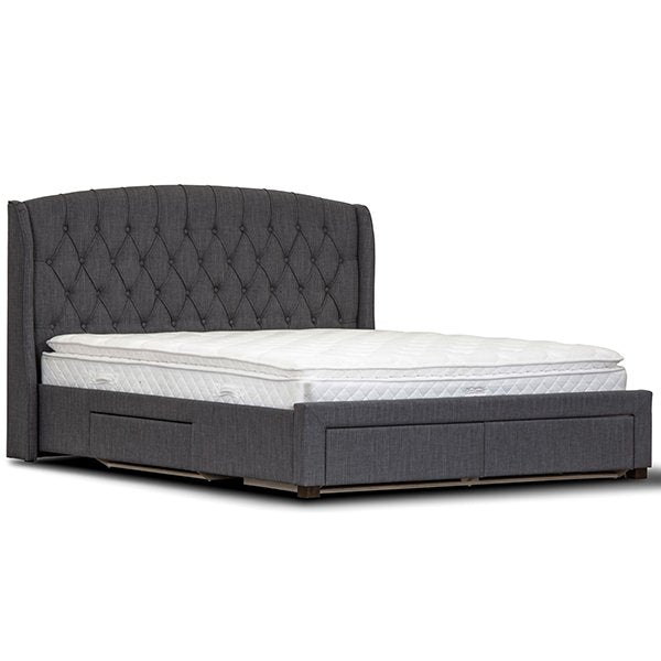 Kingston King Fabric Bed with Drawers – Dark Grey