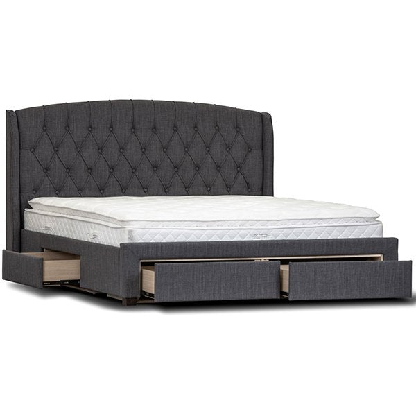 Kingston Queen Fabric Bed with Drawers – Dark Grey