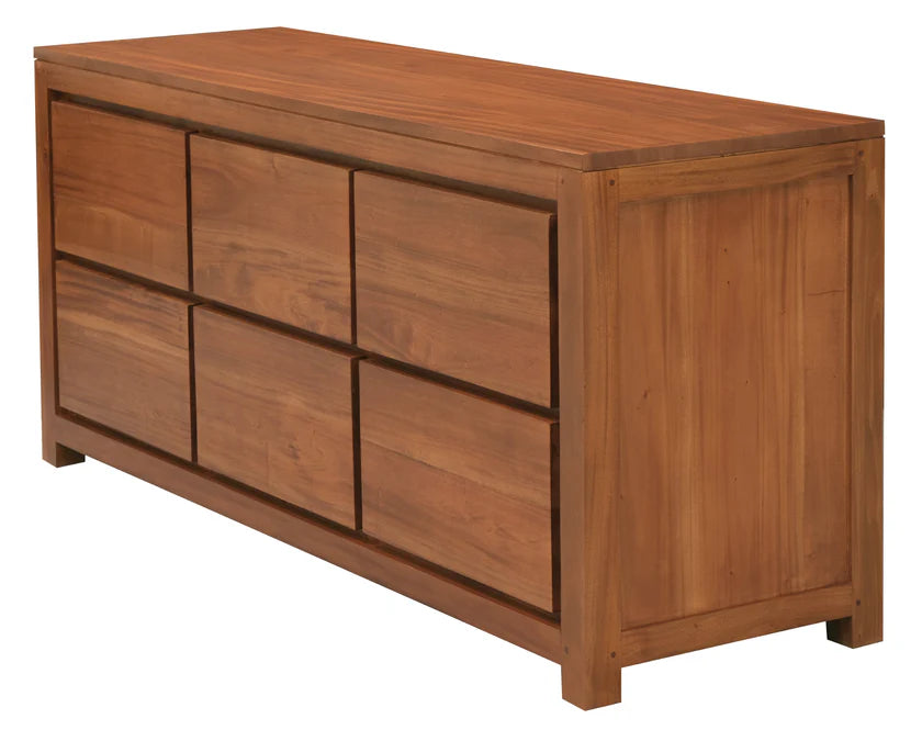 Katoomba Solid Mahogany Timber 6 Drawer Dresser - Caramel