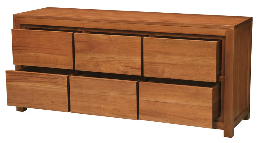 Katoomba Solid Mahogany Timber 6 Drawer Dresser - Caramel