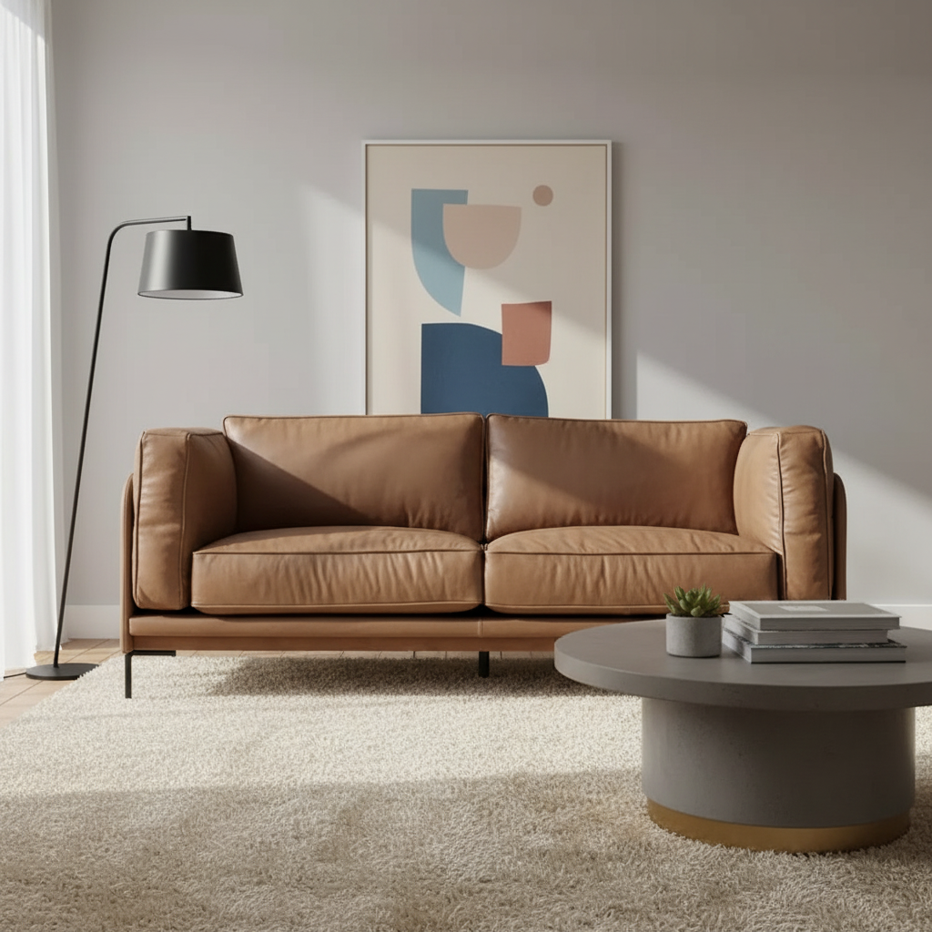 Keansburg Leather Sofa - Dark Brown