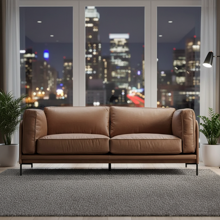 Keansburg Leather Sofa - Dark Brown