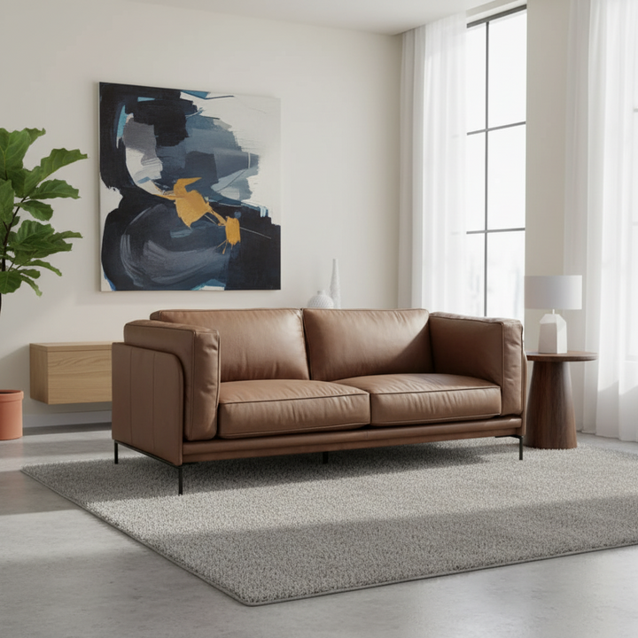 Keansburg Leather Sofa - Dark Brown