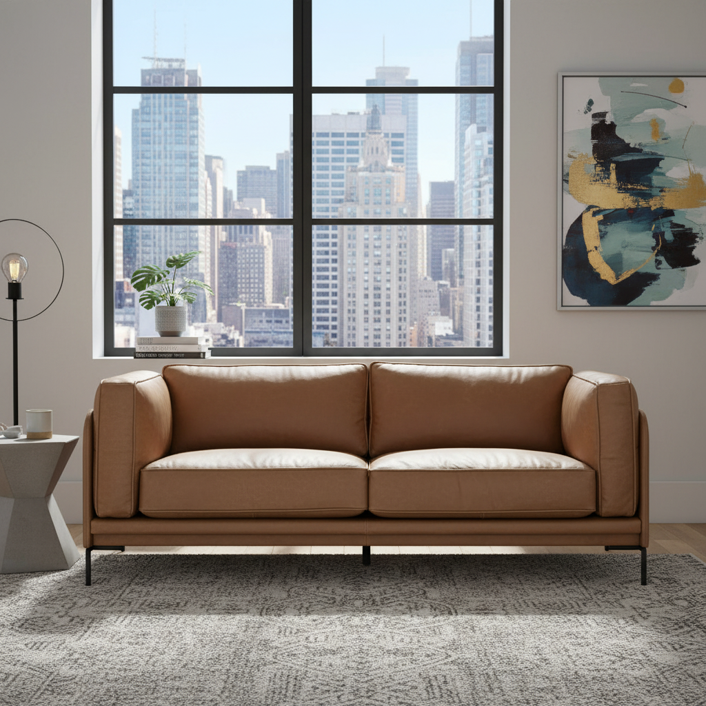 Keansburg Leather Sofa - Light Brown