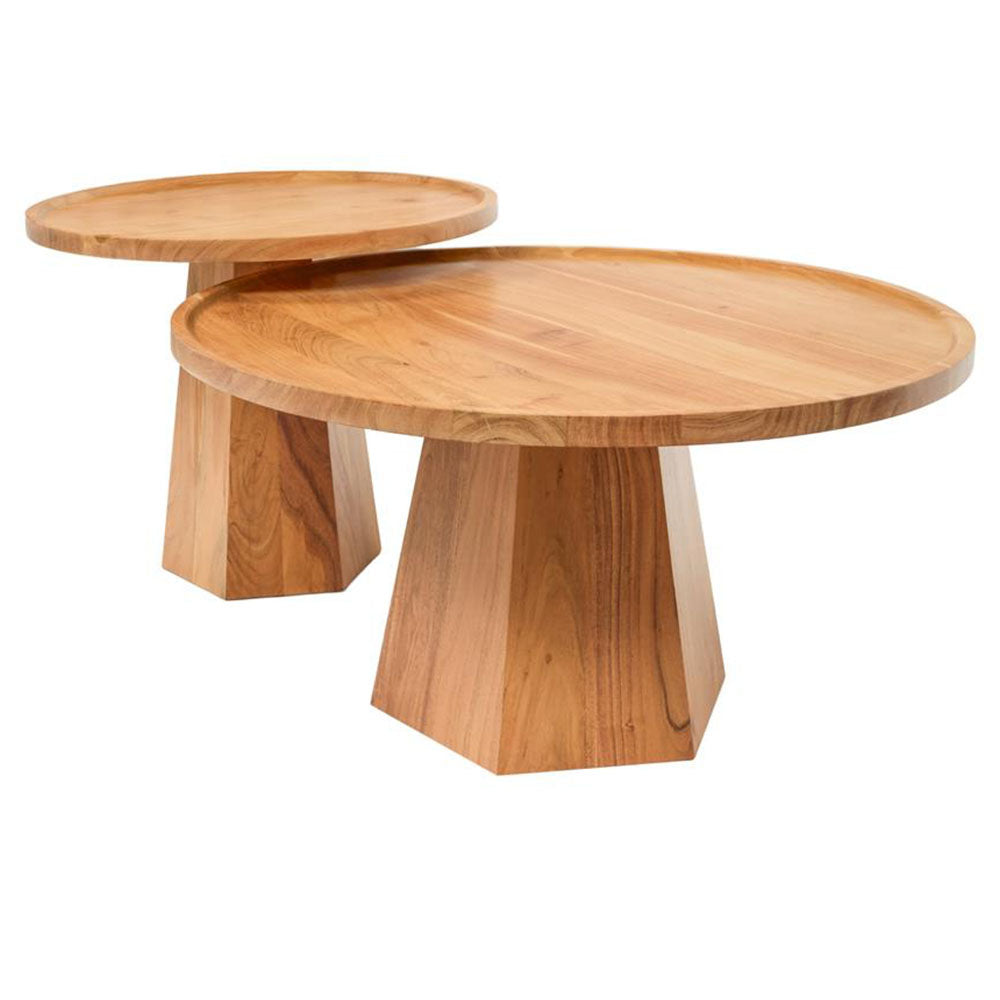 Kempsey Acacia Timber Round Coffee Table 2 Piece Set