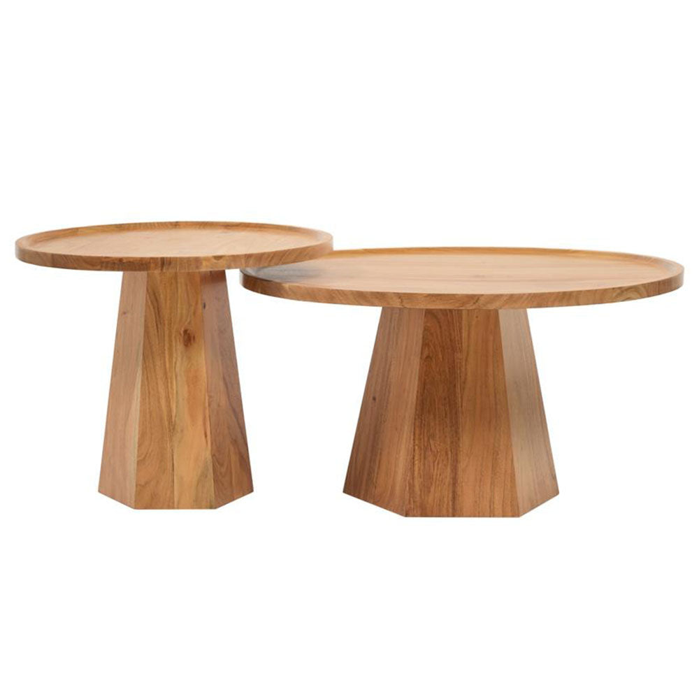 Kempsey Acacia Timber Round Coffee Table 2 Piece Set