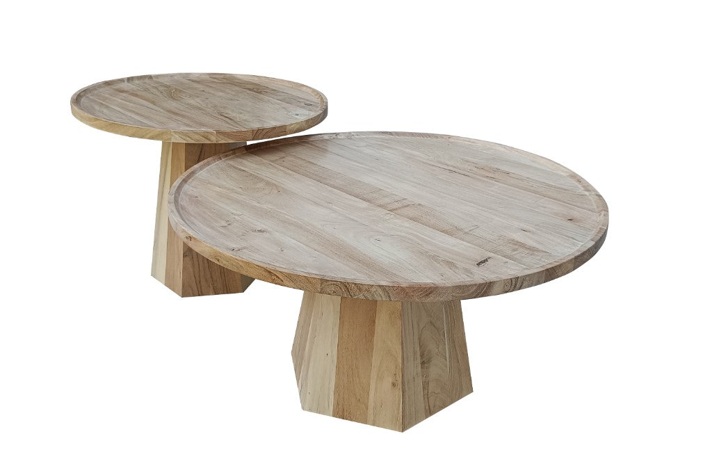 Kempsey Acacia Timber Round Coffee Table 2 Piece Set