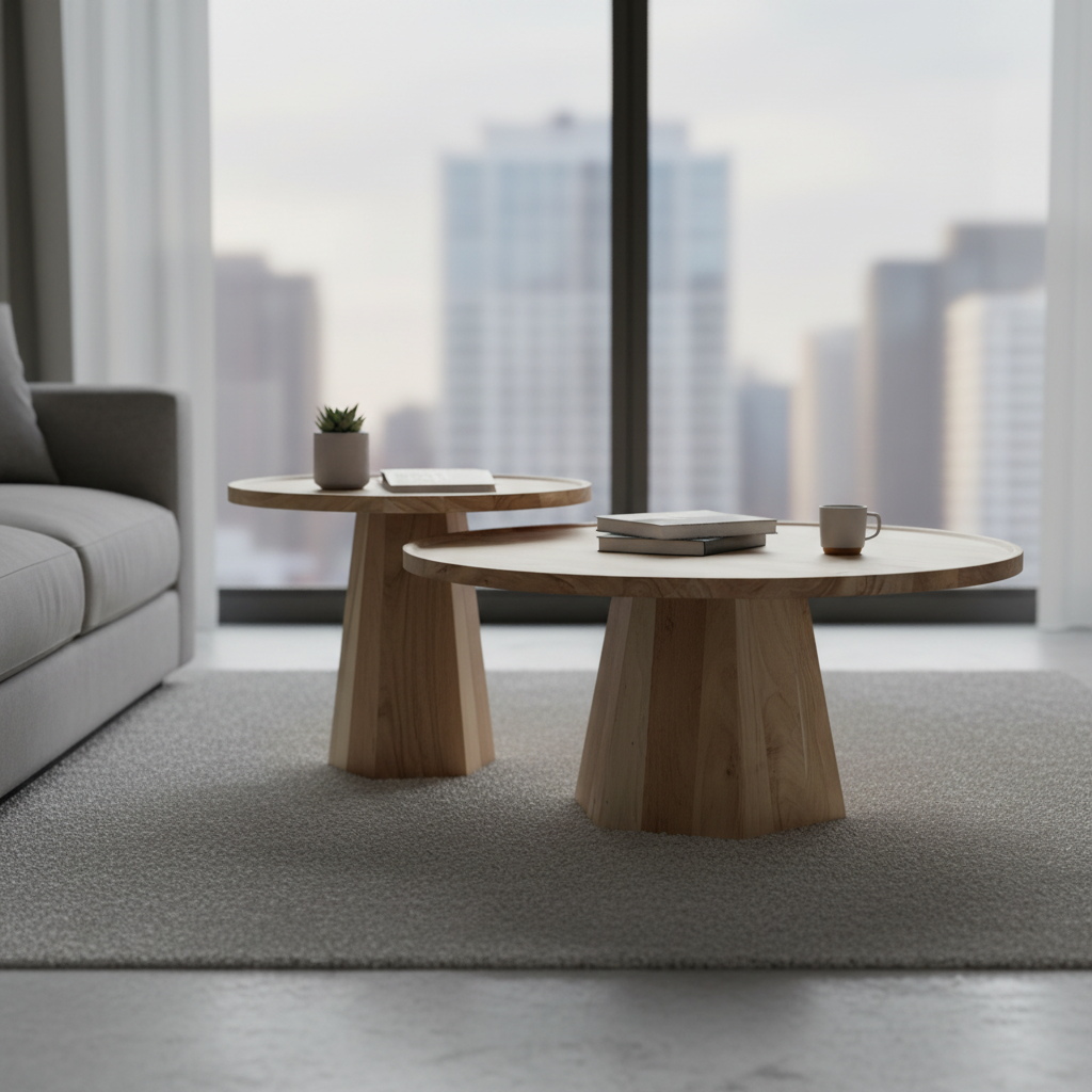 Kempsey Acacia Timber Round Coffee Table 2 Piece Set