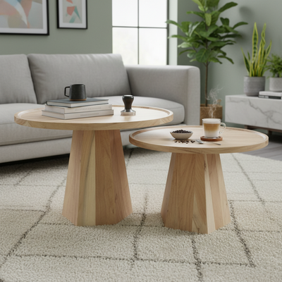 Kempsey Acacia Timber Round Coffee Table 2 Piece Set