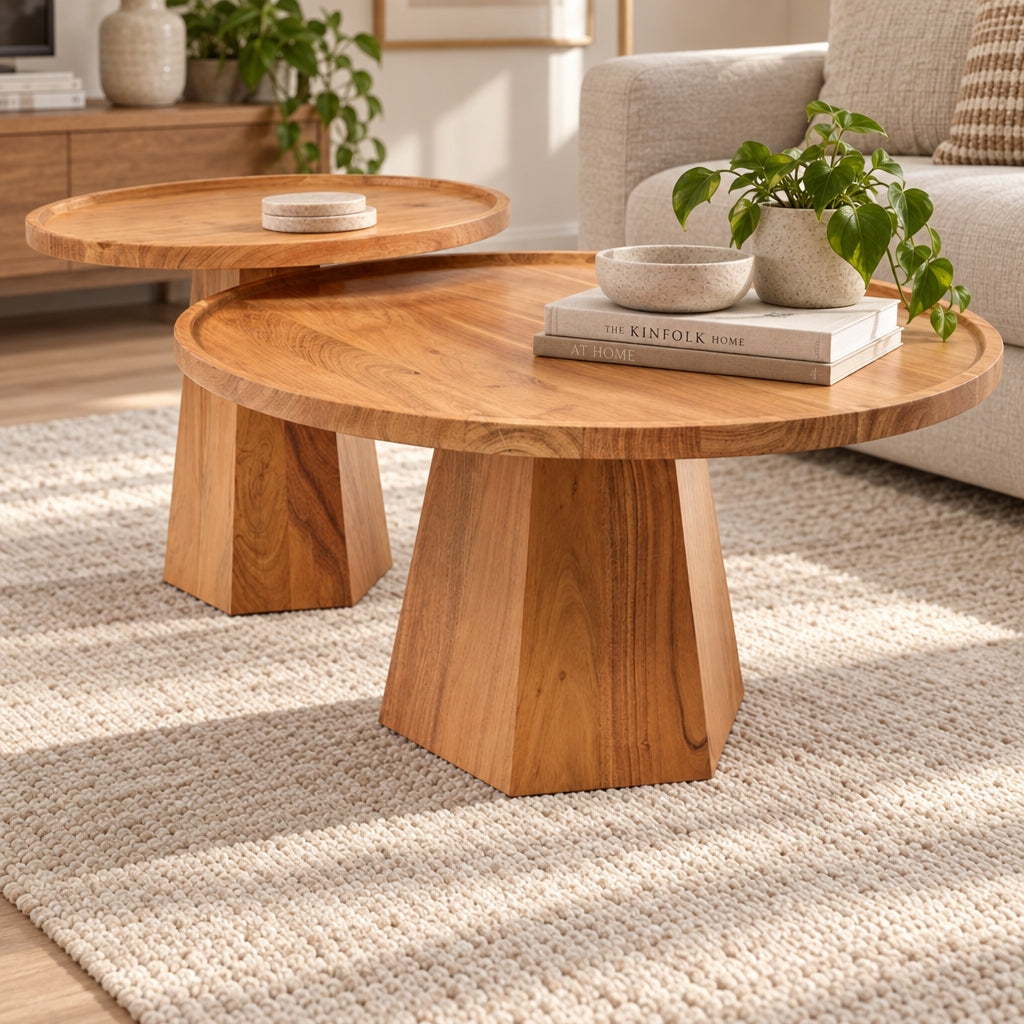 Kempsey Acacia Timber Round Coffee Table 2 Piece Set