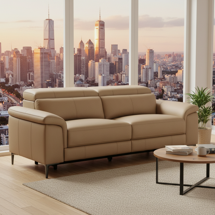 Kempsey Leather Powered 3 Seater Sofa - Coffee