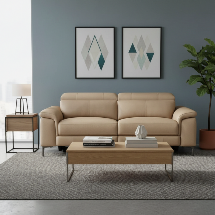 Kempsey Leather Powered 3 Seater Sofa - Coffee