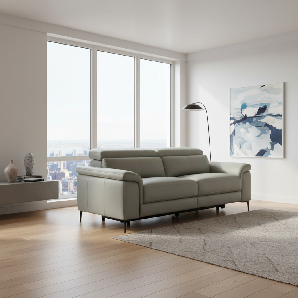 Kempsey Leather Powered 3 Seater Sofa - Fawn