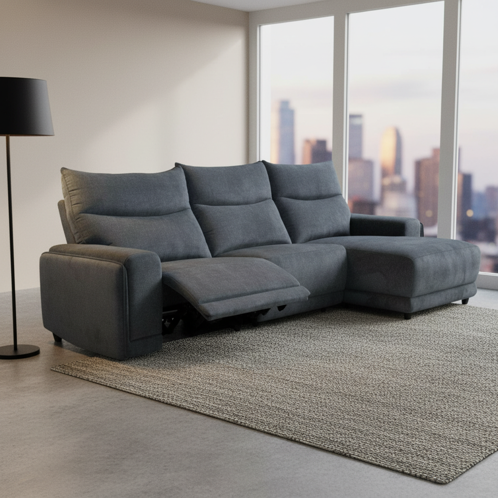 Kenny Fabric Recliner Sofa with Chaise - Carbon