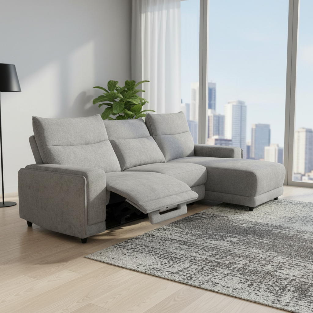 Kenny Fabric Recliner Sofa with Chaise - Romance