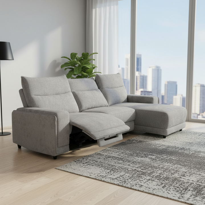 Kenny Fabric Recliner Sofa with Chaise - Romance