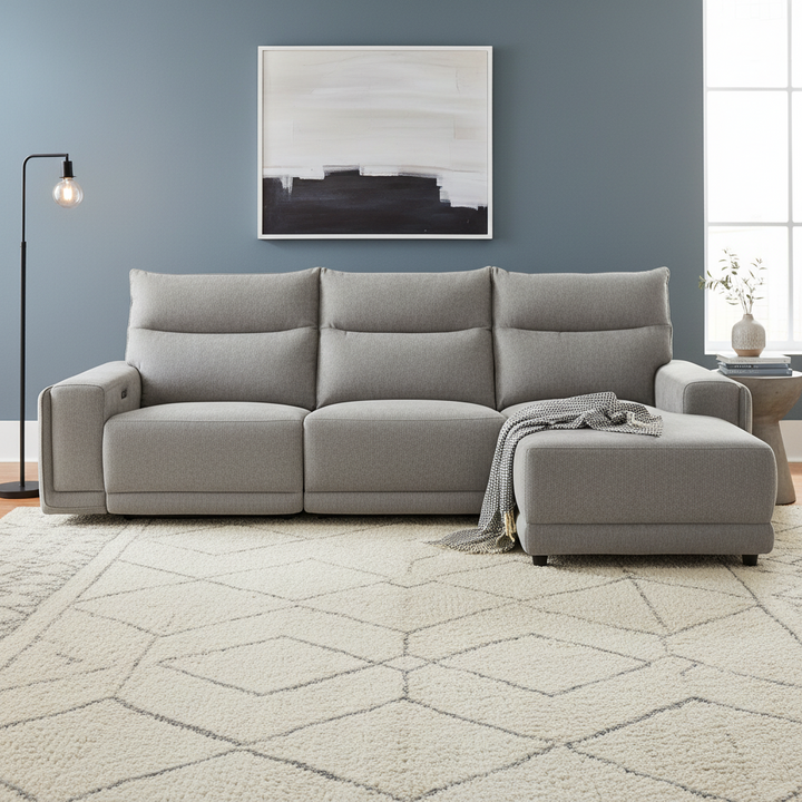 Kenny Fabric Recliner Sofa with Chaise - Romance