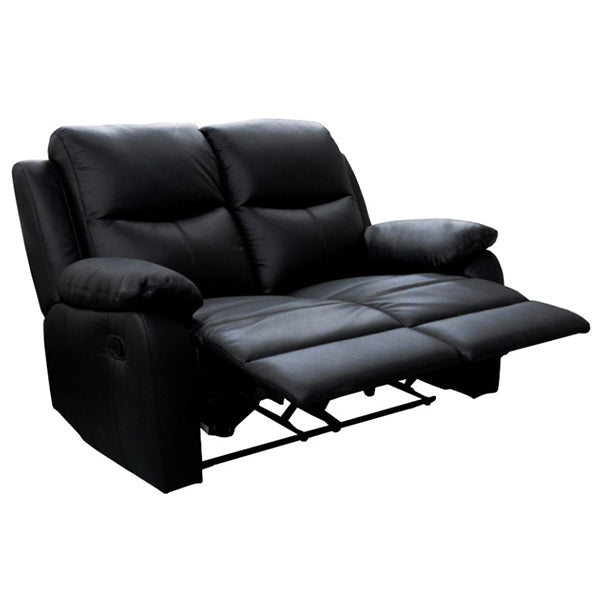 Kent Manual Leather Recliner 2 Seater Sofa - Black