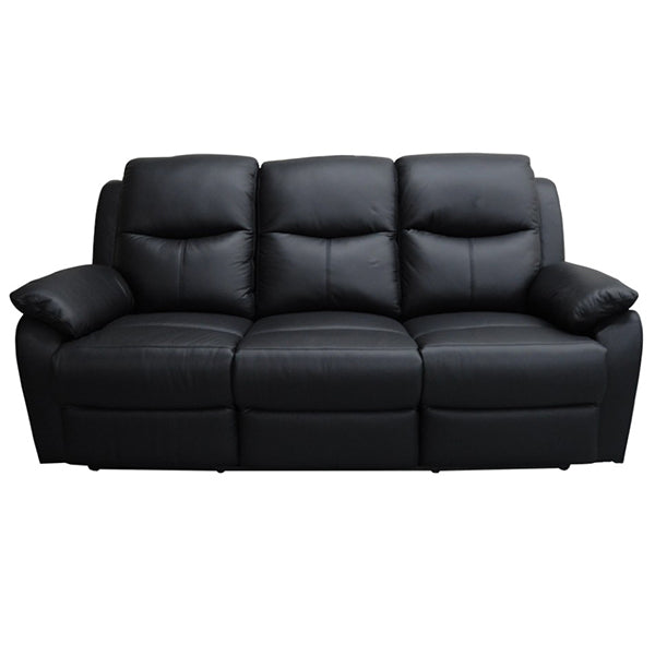 Kent Manual Leather Recliner 3 Seater Sofa - Black