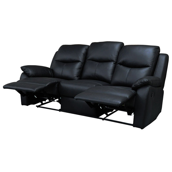 Kent Manual Leather Recliner 3 Seater Sofa - Black