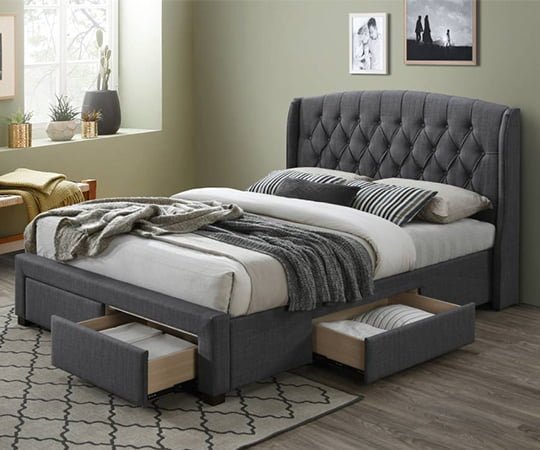 Kingston King Fabric Bed with Drawers – Dark Grey