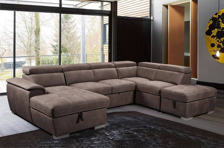 Brown Brighton 6 Seater Faux Leather Sofa Bed with Storage