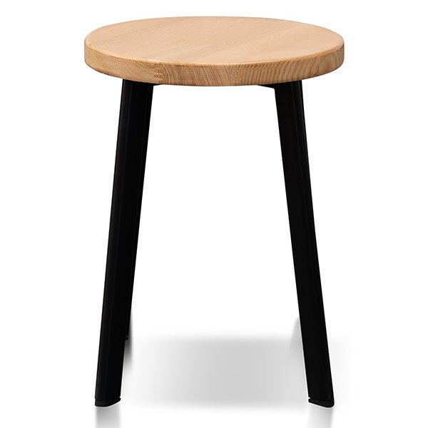 Krista 46cm Natural Wooden Seat Low Stool - Black Legs