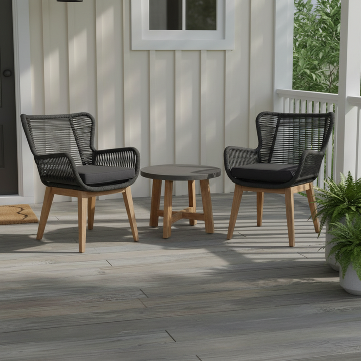 Kuhl 3 Piece Rope & Eucalyptus Timber Outdoor Chair Set