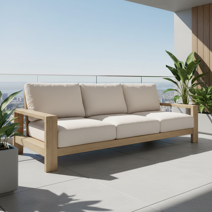 Kuhl 3 Seater Eucalyptus Timber Outdoor Sofa - Whitewash