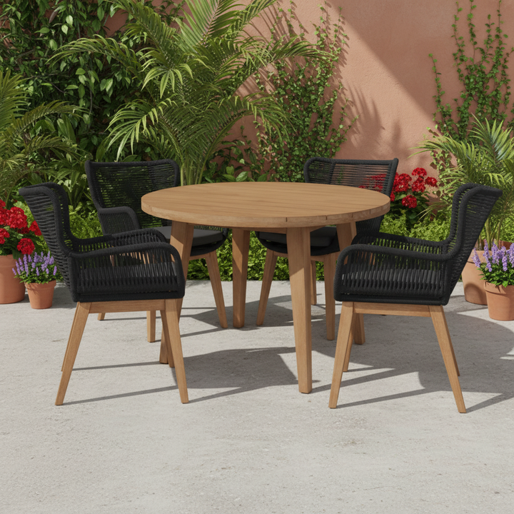 Kuhl 5 Piece Rope & Eucalyptus Timber Outdoor Round Dining Package