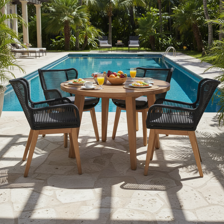 Kuhl 5 Piece Rope & Eucalyptus Timber Outdoor Round Dining Package
