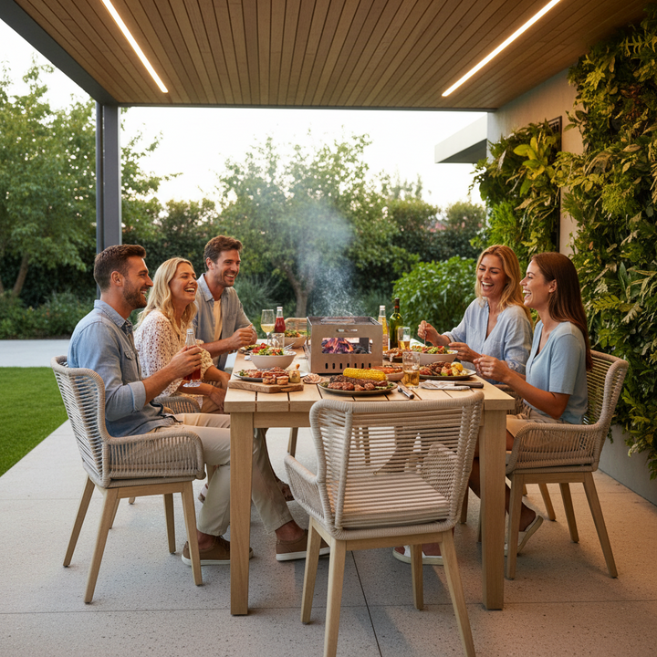 Kuhl 9 Piece Rope & Eucalyptus Timber Outdoor Dining Package - Whitewash