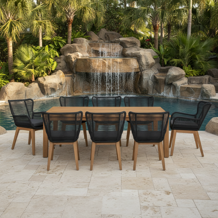 Kuhl 9 Piece Rope & Eucalyptus Timber Outdoor Dining Package