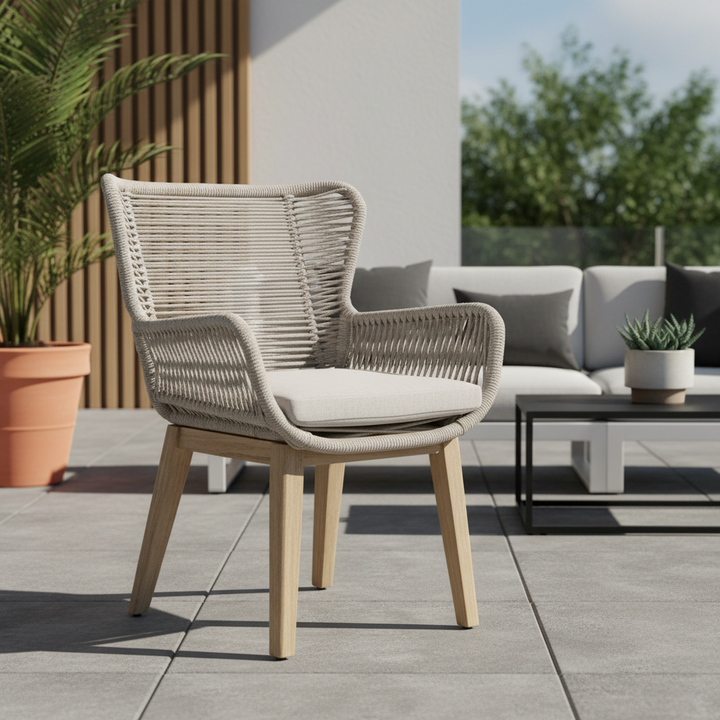 Kuhl Rope & Eucalyptus Timber Outdoor Dining Chair - Whitewash