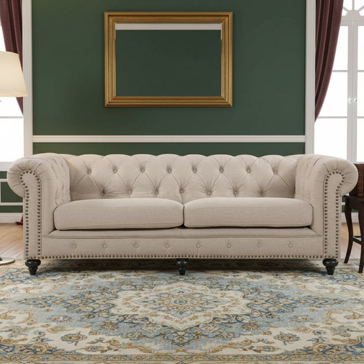 Landon 3 Seater Chesterfield Sofa - Beige