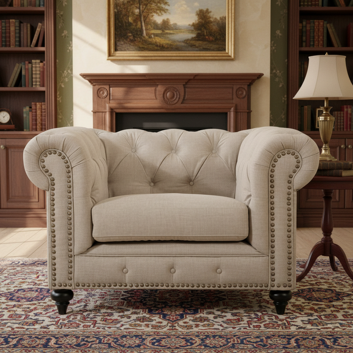 Landon Chesterfield Armchair - Beige