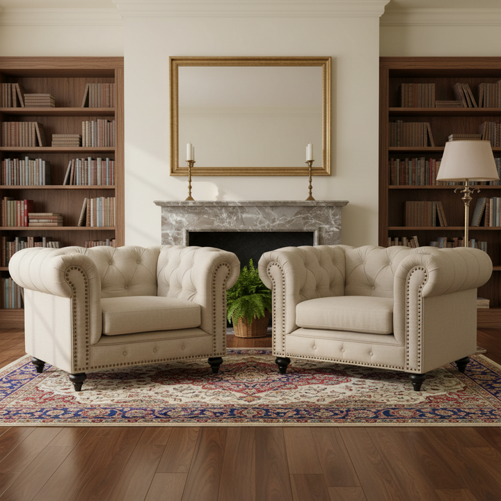 Landon Chesterfield Armchair - Beige