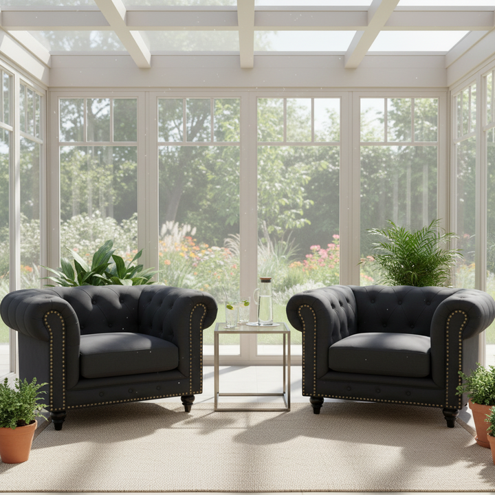 Landon Chesterfield Armchair - Black