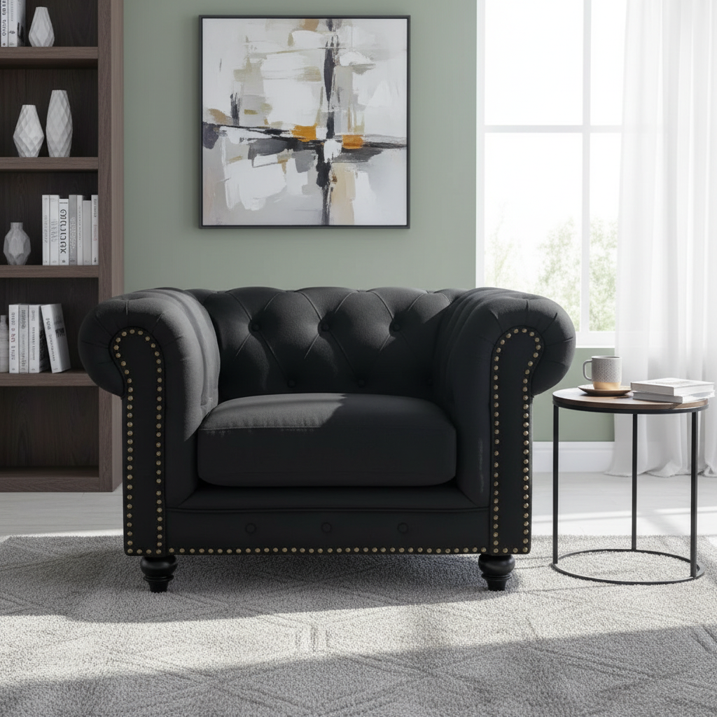 Landon Chesterfield Armchair - Black