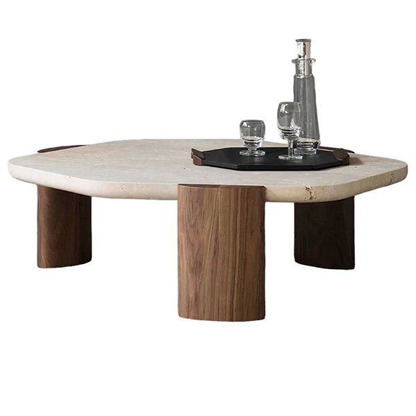 Larisa 100cm Travertine Coffee Table - Walnut