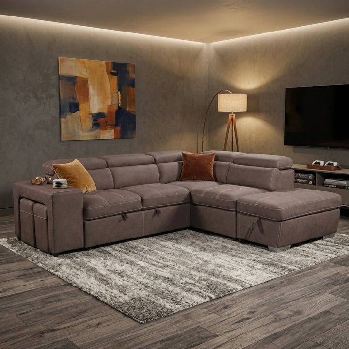 Larissa 2 Seater Sofa Bed & Ottoman Set - Mushroom