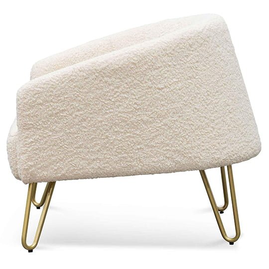 Lena Armchair - Ivory White Synthetic Wool with Golden Legs