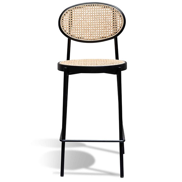 Lesley 65cm Natural Rattan Bar Stool - Black