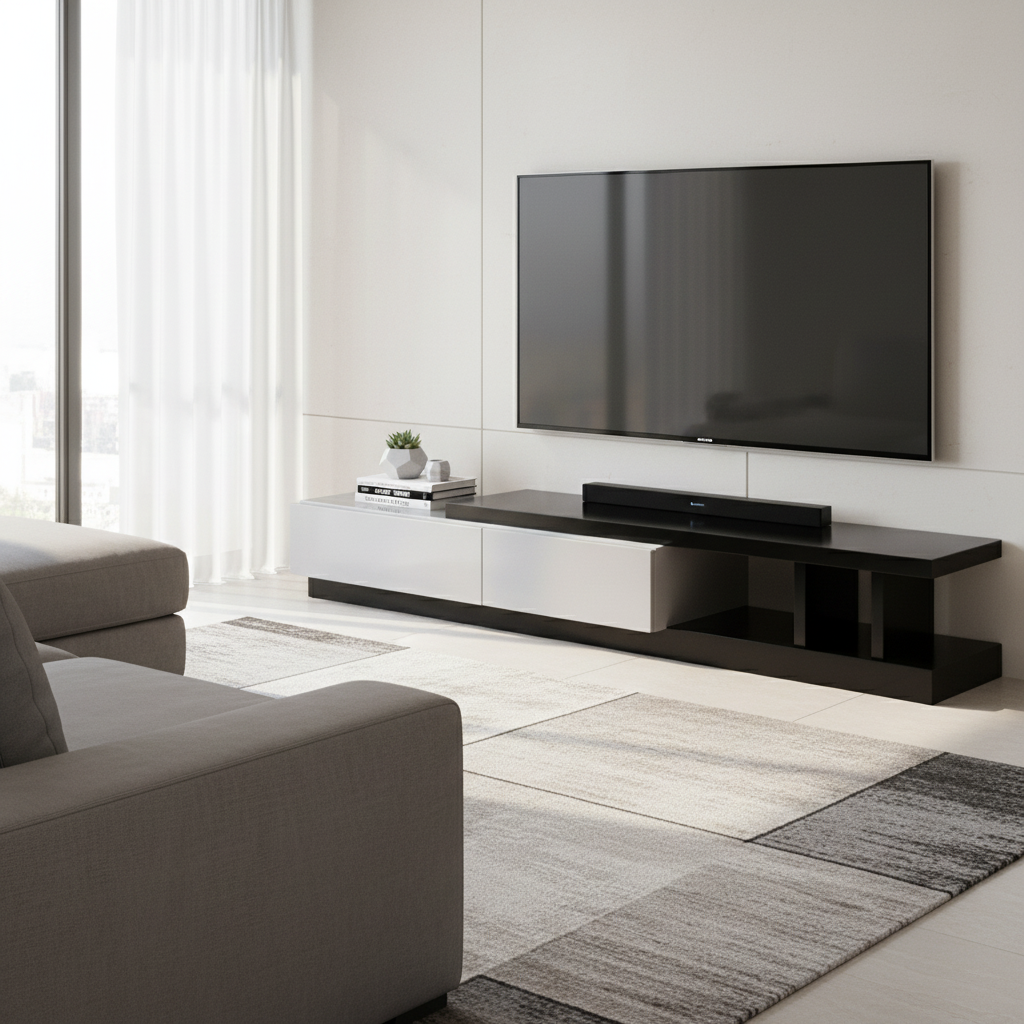 Levesque 240cm TV Unit - White + Black