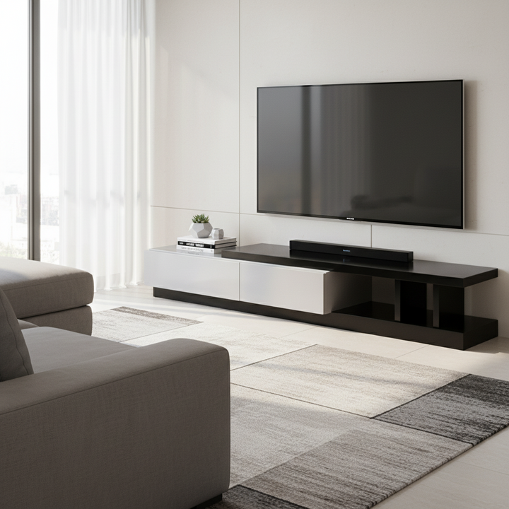Levesque 240cm TV Unit - White + Black